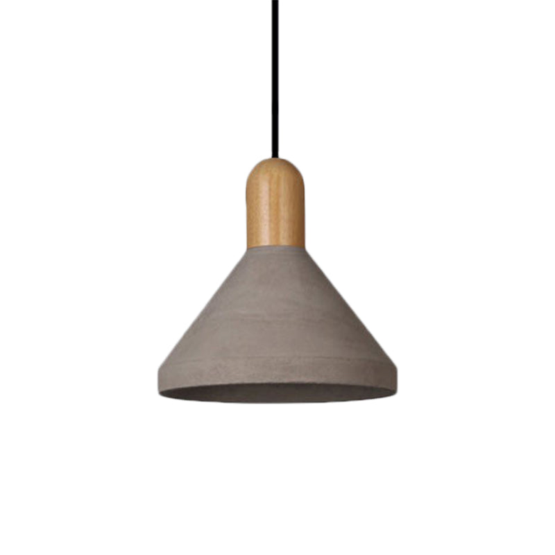 Antiqued Conical Cement Ceiling Light With Hanging Pendant - Grey/Black/Red/Wood Finish Ideal For