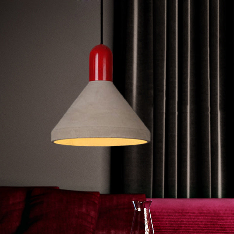 Antiqued Conical Cement Ceiling Light With Hanging Pendant - Grey/Black/Red/Wood Finish Ideal For