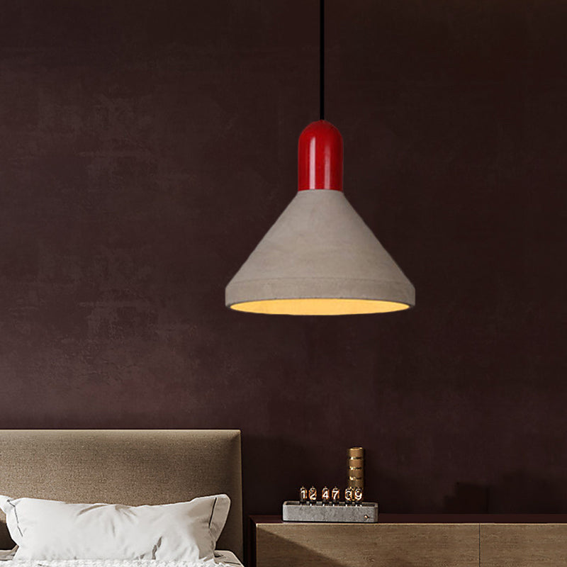 Antiqued Conical Cement Ceiling Light With Hanging Pendant - Grey/Black/Red/Wood Finish Ideal For