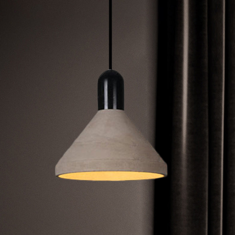 Antiqued Conical Cement Ceiling Light With Hanging Pendant - Grey/Black/Red/Wood Finish Ideal For