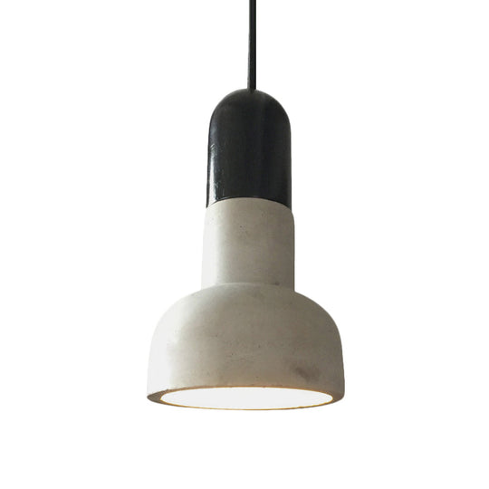 Dome Industrial Cement Pendant Light Fixture - Grey with Red/Black/Wood Accents