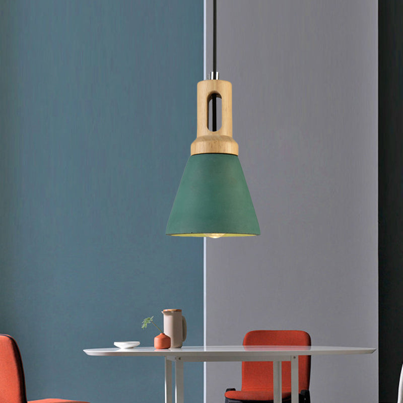 Vintage 1-Light Cement Hanging Pendant Lamp with Wood Bell Bar - Black/Grey/Red