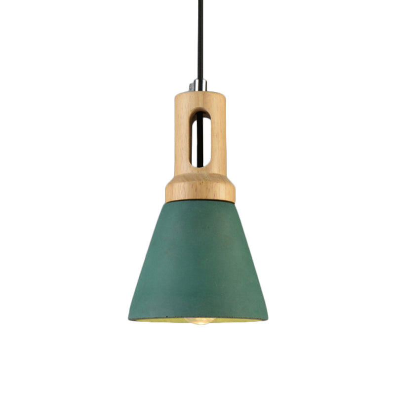 Vintage 1-Light Cement Hanging Pendant Lamp with Wood Bell Bar - Black/Grey/Red