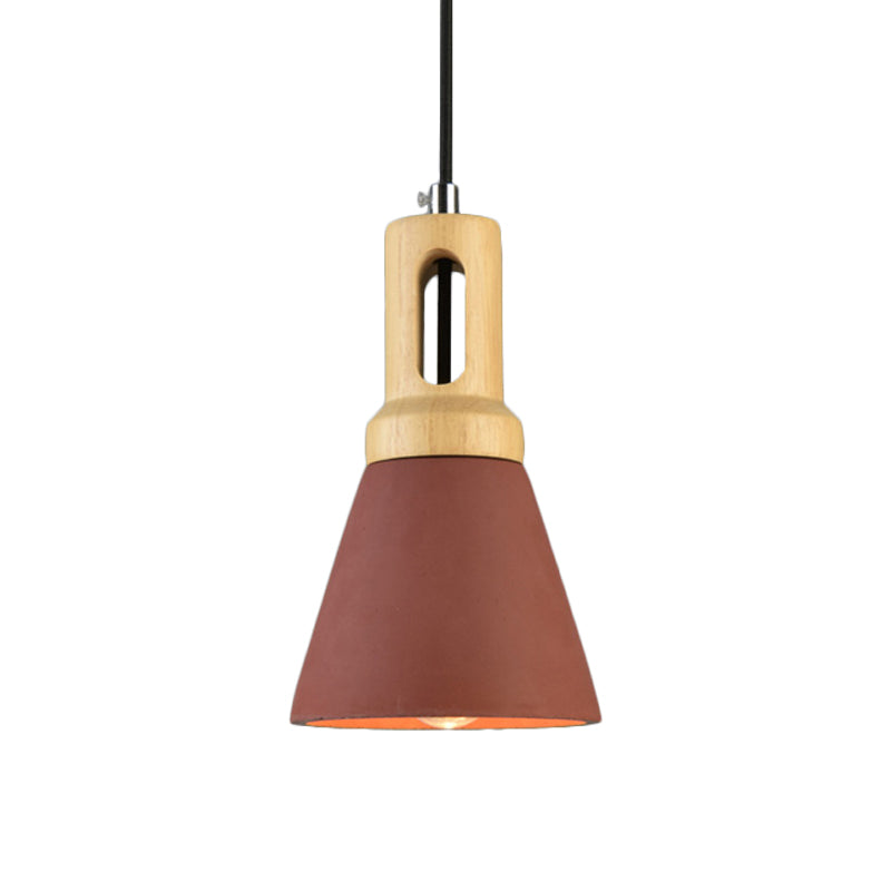 Vintage 1-Light Cement Hanging Pendant Lamp with Wood Bell Bar - Black/Grey/Red