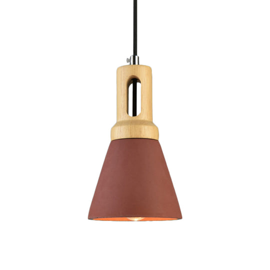 Vintage 1-Light Cement Hanging Pendant Lamp with Wood Bell Bar - Black/Grey/Red