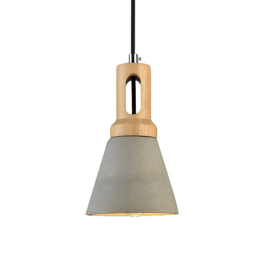 Vintage 1-Light Cement Hanging Pendant Lamp with Wood Bell Bar - Black/Grey/Red