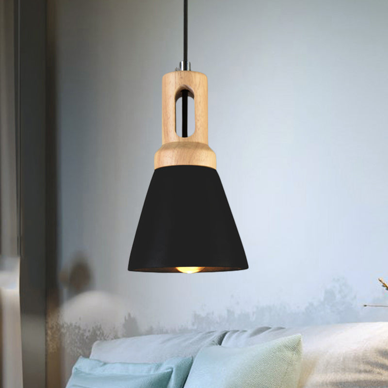 Vintage 1-Light Cement Hanging Pendant Lamp with Wood Bell Bar - Black/Grey/Red