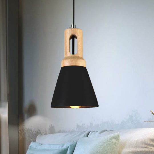 Vintage 1-Light Cement Hanging Pendant Lamp With Wood Bell Bar - Black/Grey/Red Black