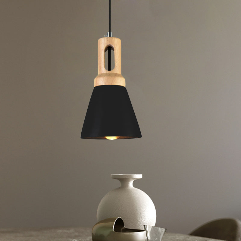 Vintage 1-Light Cement Hanging Pendant Lamp with Wood Bell Bar - Black/Grey/Red