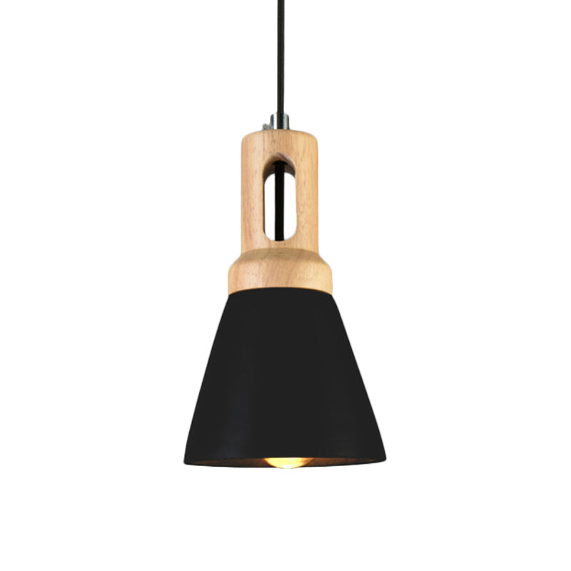 Vintage 1-Light Cement Hanging Pendant Lamp with Wood Bell Bar - Black/Grey/Red