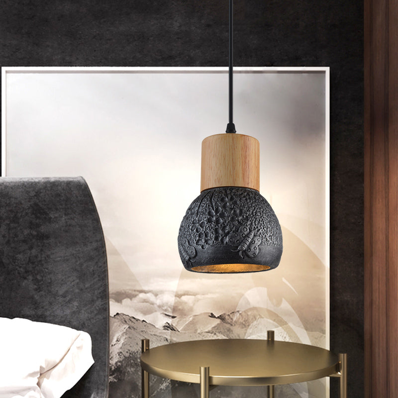 Industrial Butterfly Pattern Dome Ceiling Pendant Lamp - Head Cement Black/Grey/Brown And Wood