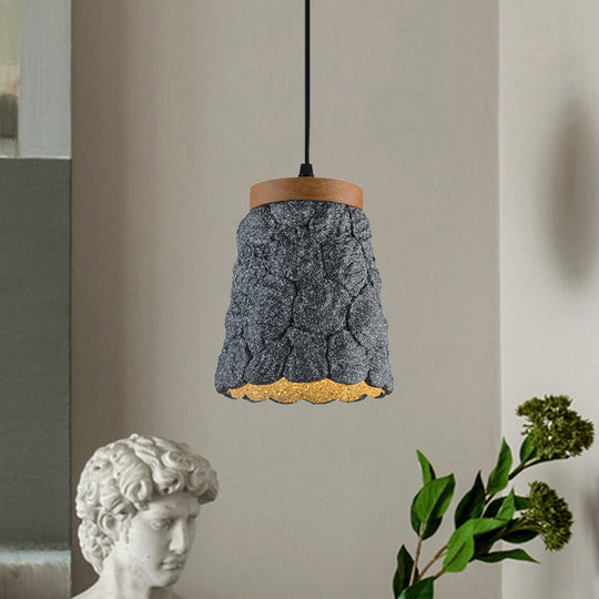 Antiqued Cement Cup Pendant Light Fixture – 1-Light Restaurant Hanging Lamp Kit, Dark Grey/Light Grey/Bronze, Lumpy Design