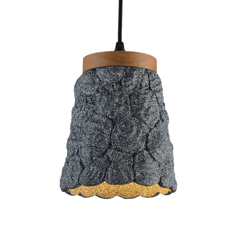 Antiqued Cement Cup Pendant 1-Light Fixture With Lumpy Design - Restaurant Hanging Lamp In Dark