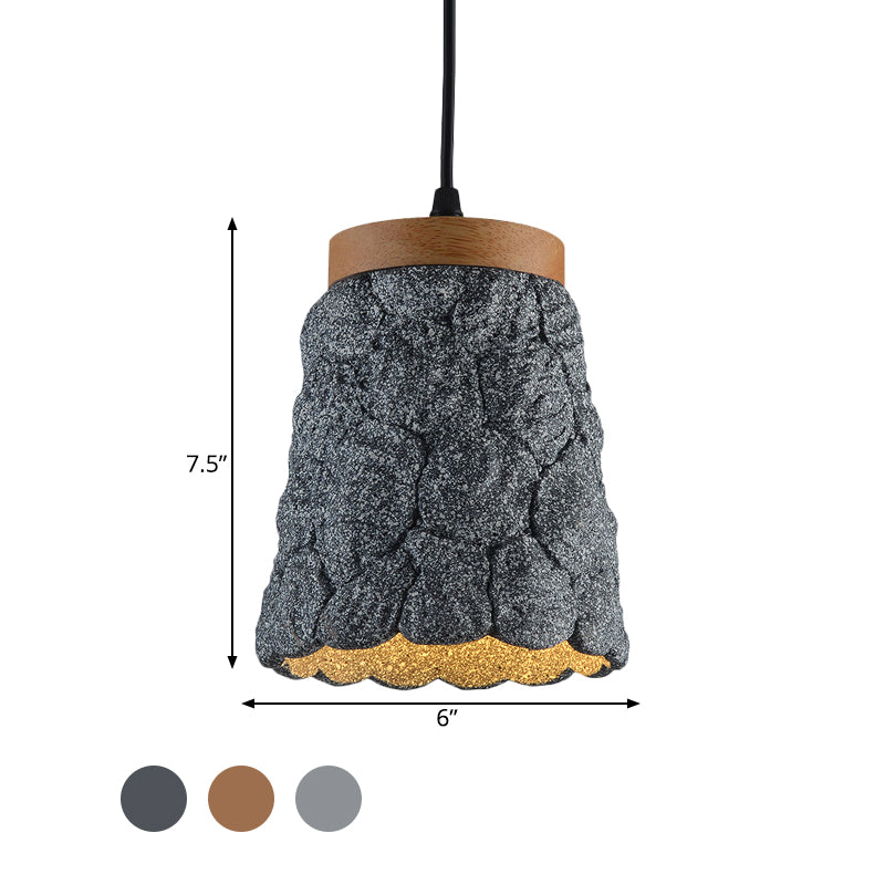 Antiqued Cement Cup Pendant Light Fixture – 1-Light Restaurant Hanging Lamp Kit, Dark Grey/Light Grey/Bronze, Lumpy Design