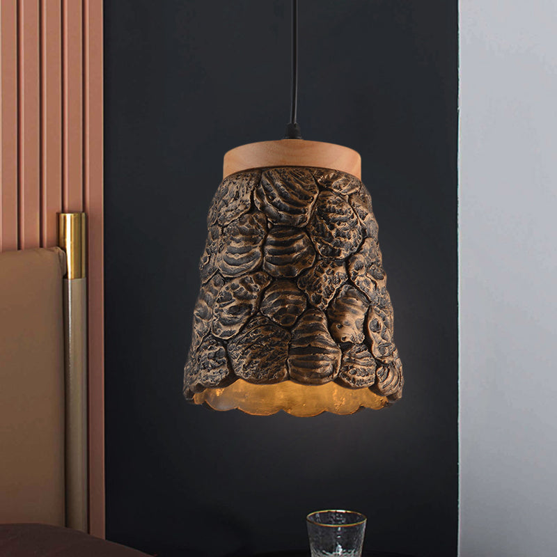 Antiqued Cement Cup Pendant 1-Light Fixture With Lumpy Design - Restaurant Hanging Lamp In Dark