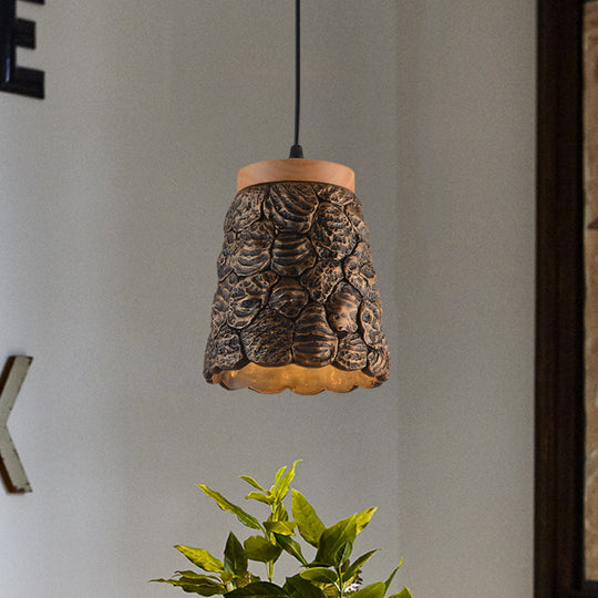 Antiqued Cement Cup Pendant 1-Light Fixture With Lumpy Design - Restaurant Hanging Lamp In Dark