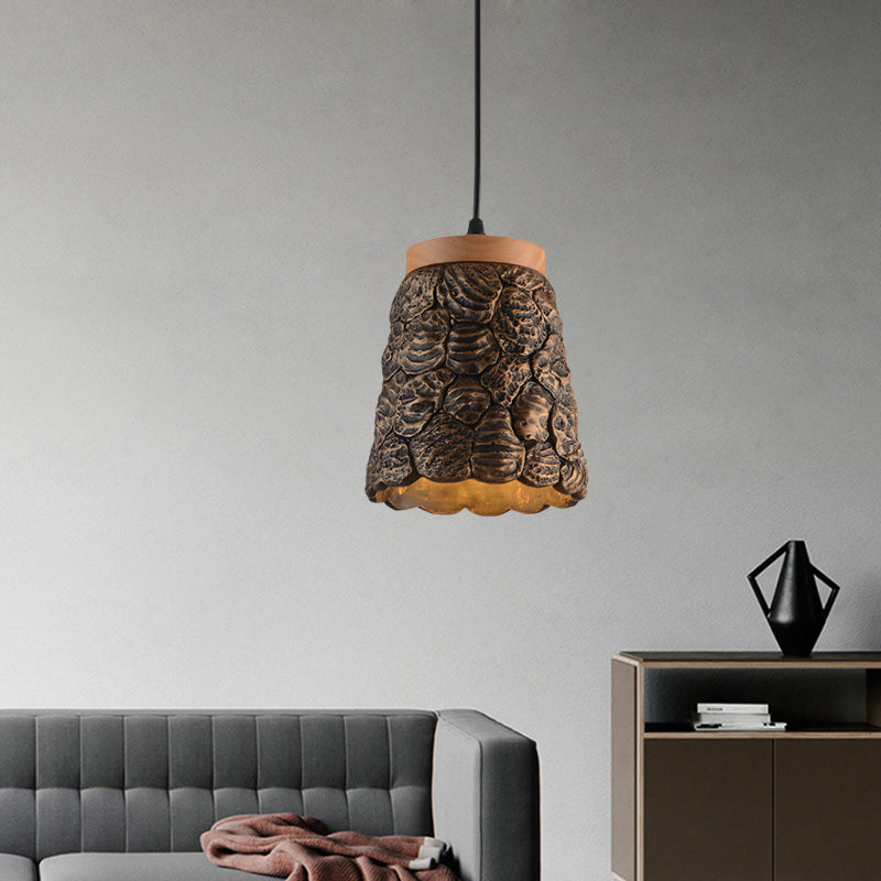 Antiqued Cement Cup Pendant 1-Light Fixture With Lumpy Design - Restaurant Hanging Lamp In Dark