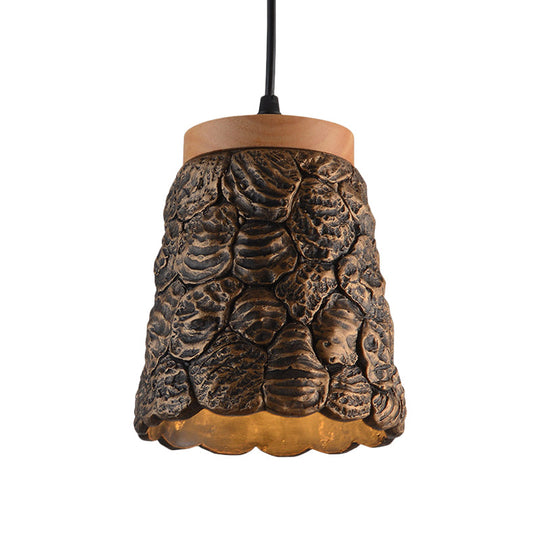 Antiqued Cement Cup Pendant 1-Light Fixture With Lumpy Design - Restaurant Hanging Lamp In Dark