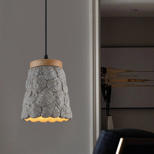 Antiqued Cement Cup Pendant 1-Light Fixture With Lumpy Design - Restaurant Hanging Lamp In Dark