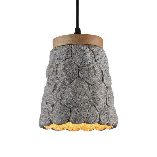 Antiqued Cement Cup Pendant 1-Light Fixture With Lumpy Design - Restaurant Hanging Lamp In Dark