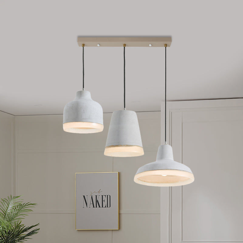 Vintage Cement Pendant Lamp With Multiple Hanging Geometry Bulbs - Grey (Linear/Round Canopy) /