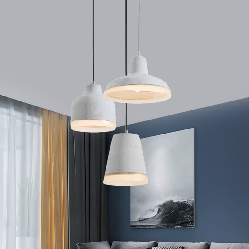 Grey Cement Pendant Lamp: Vintage Geometry with Linear/Round Canopy - Set of 3 Hanging Bulbs