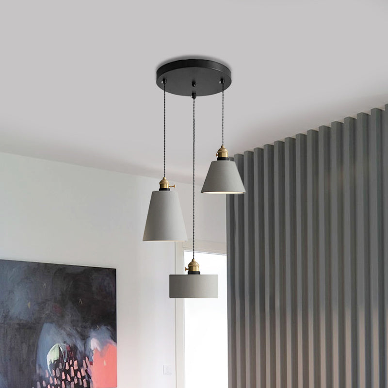 Cement Industrial Geometric Pendant Lamp - Grey 3 Lights Round Canopy