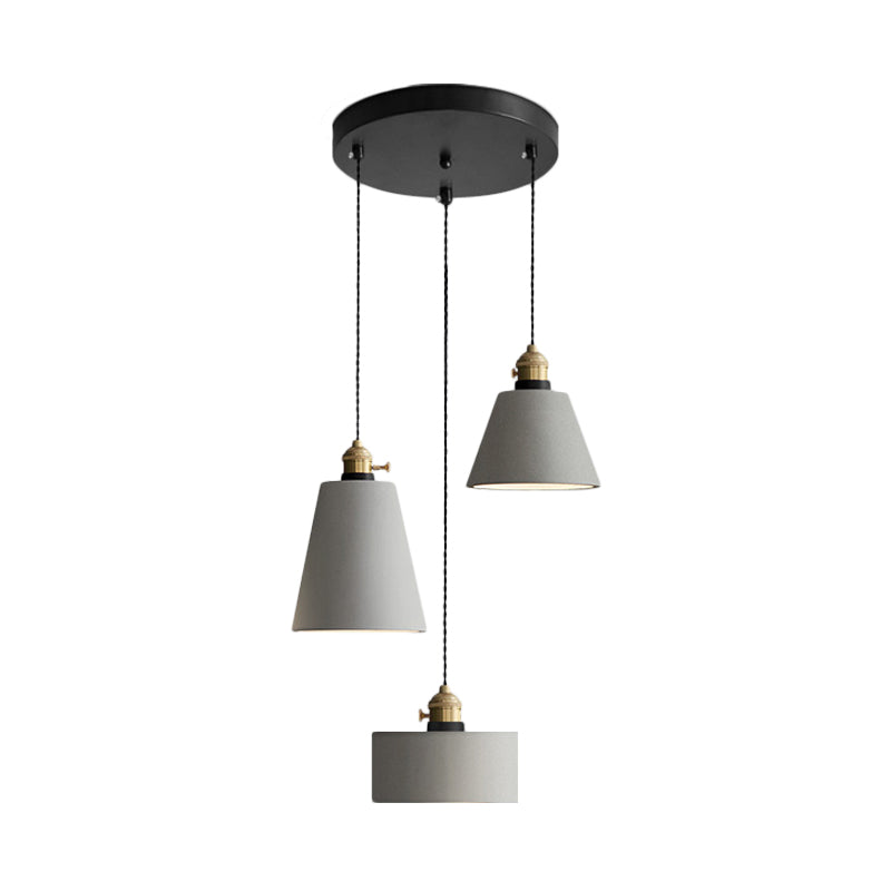 Cement Industrial Geometric Pendant Lamp - Grey 3 Lights Round Canopy