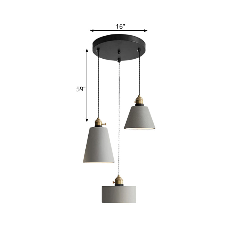 Cement Industrial Geometric Pendant Lamp - Grey 3 Lights Round Canopy