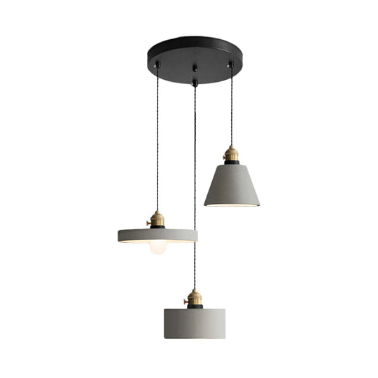 Cement Industrial Geometric Pendant Lamp - Grey 3 Lights Round Canopy