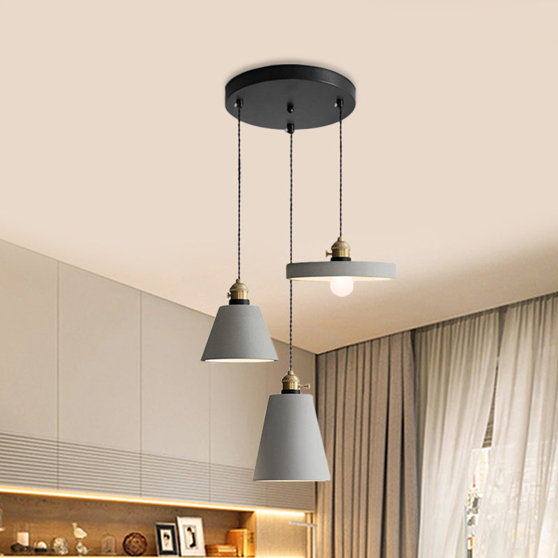 Cement Industrial Geometric Pendant Lamp - Grey 3 Lights Round Canopy / D