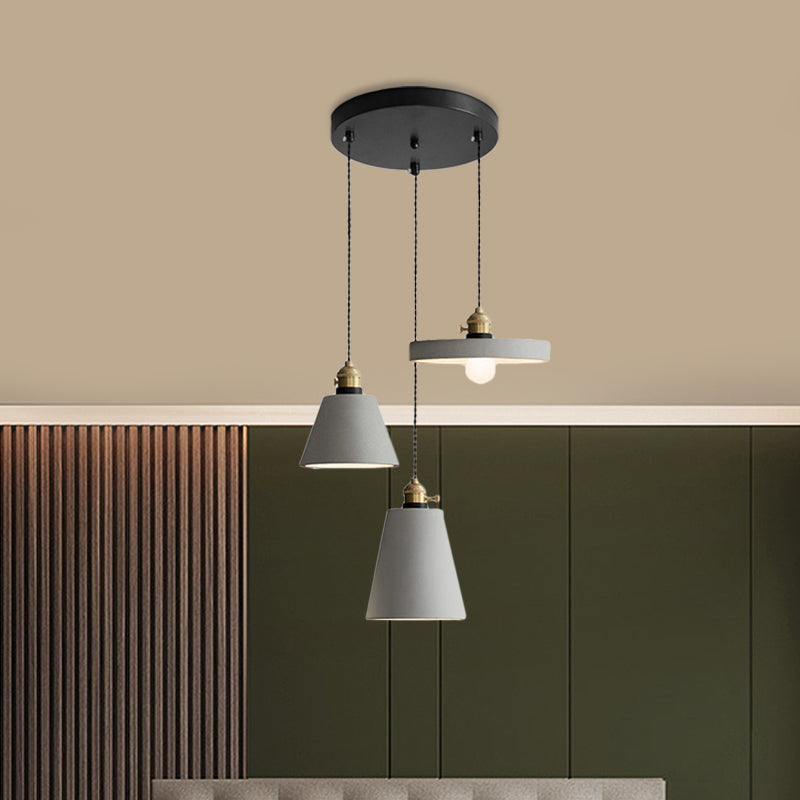 Cement Industrial Geometric Pendant Lamp - Grey 3 Lights Round Canopy