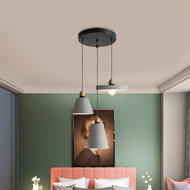 Cement Industrial Geometric Pendant Lamp - Grey 3 Lights Round Canopy