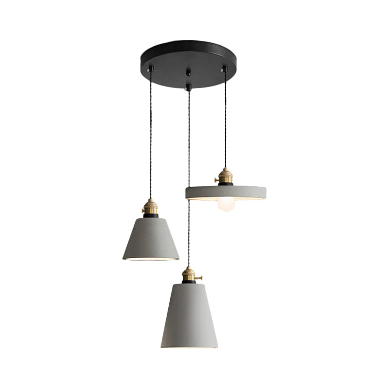 Cement Industrial Geometric Pendant Lamp - Grey 3 Lights Round Canopy