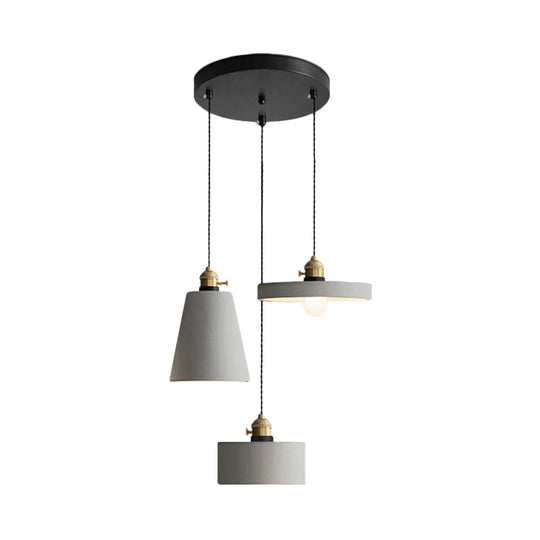 Cement Industrial Geometric Pendant Lamp - Grey 3 Lights Round Canopy