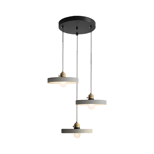 Industrial Cement Cone/Bell/Drum Pendant Lamp - 3 Heads Multi Ceiling Light - Grey - Various Height Options (3"/5"/6")