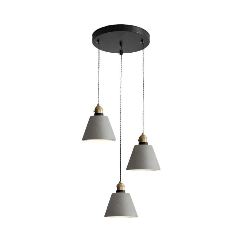 Industrial Cement Cone/Bell/Drum Pendant Lamp - 3 Heads Multi Ceiling Light - Grey - Various Height Options (3"/5"/6")