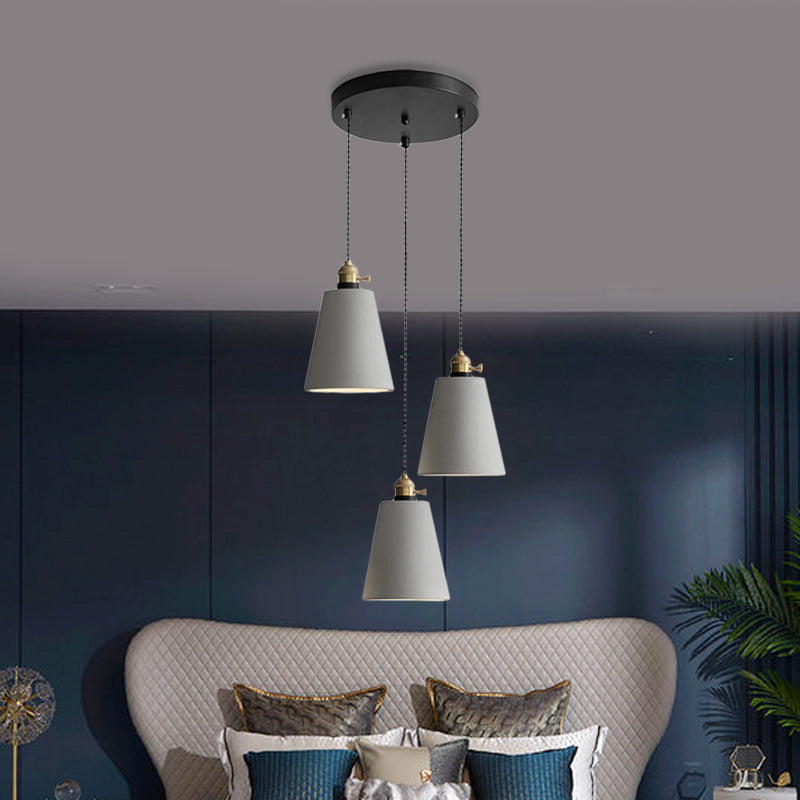 Industrial Cement Cone/Bell/Drum Pendant Lamp - 3 Heads Multi Ceiling Light - Grey - Various Height Options (3"/5"/6")