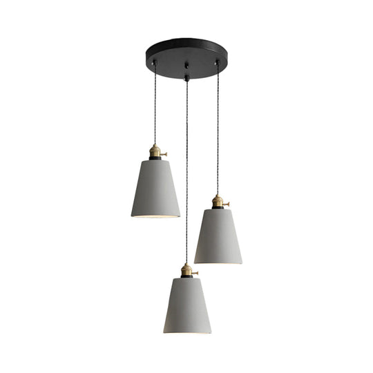 Industrial Cement Cone/Bell/Drum Pendant Lamp - 3 Heads Multi Ceiling Light - Grey - Various Height Options (3"/5"/6")