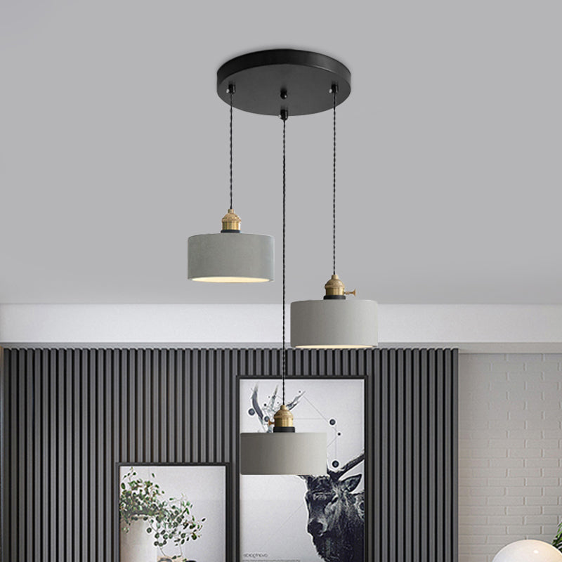 Industrial Cement Cone/Bell/Drum Pendant Lamp - Grey 3 Heads Multi Ceiling Light Fixture 3/5/6 H / 5