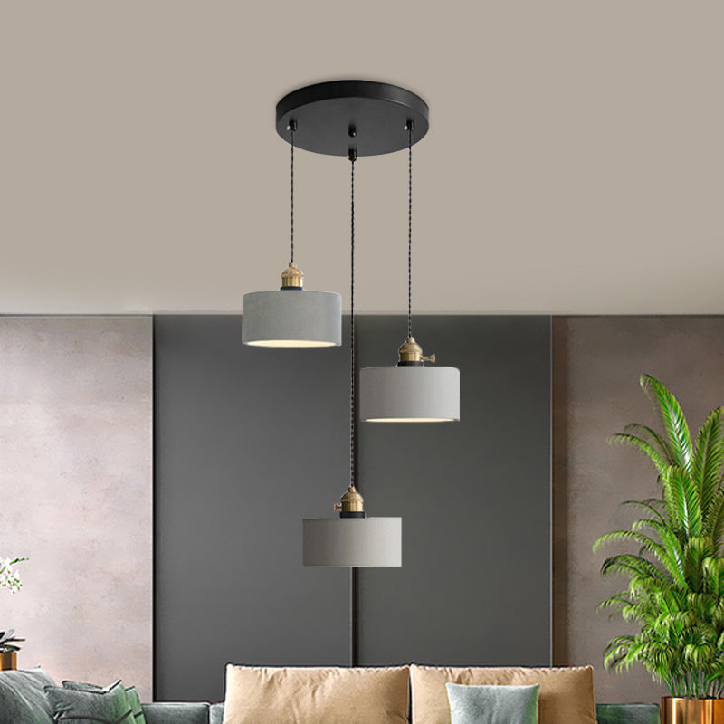 Industrial Cement Cone/Bell/Drum Pendant Lamp - 3 Heads Multi Ceiling Light - Grey - Various Height Options (3"/5"/6")