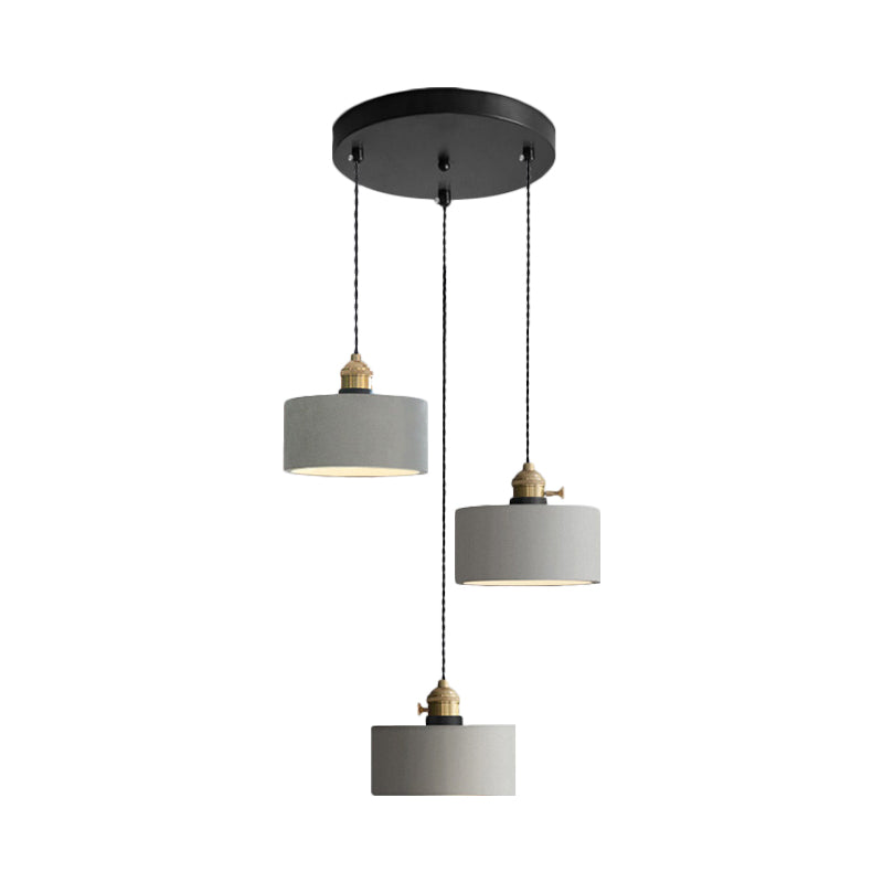 Industrial Cement Cone/Bell/Drum Pendant Lamp - 3 Heads Multi Ceiling Light - Grey - Various Height Options (3"/5"/6")