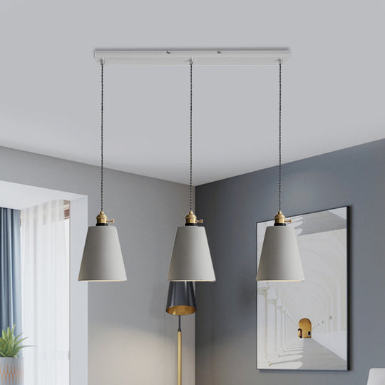 Vintage 3-Light Multi Pendant Hanging Lamp Kit With Cement Shades In Grey Bell/Cone/Drum Design