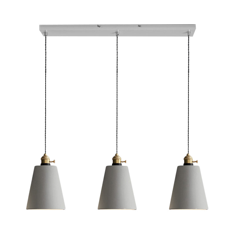 Vintage 3-Light Multi Pendant Hanging Lamp Kit With Cement Shades In Grey Bell/Cone/Drum Design