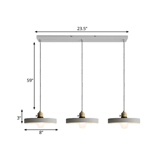 Vintage 3-Light Multi Pendant Hanging Lamp Kit With Cement Shades In Grey Bell/Cone/Drum Design