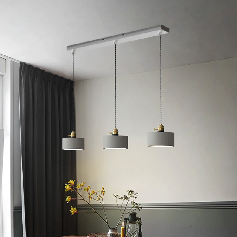 Vintage 3-Light Multi Pendant Hanging Lamp Kit With Cement Shades In Grey Bell/Cone/Drum Design