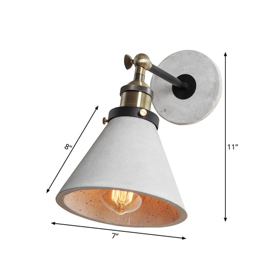 Vintage Cement Grey Cone/Bowl/Dome Wall Light Sconce - Rotatable 1-Light Kitchen Lamp