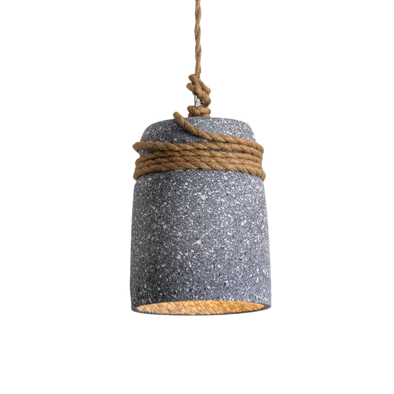 Antiqued Cement Bell Pendant Light With Rope Rod - Ideal For Restaurants Black/Grey/White 1 Bulb