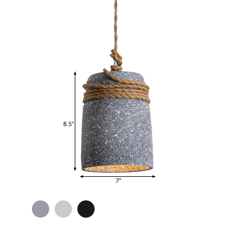 Antiqued Cement Bell Pendant Light With Rope Rod - Ideal For Restaurants Black/Grey/White 1 Bulb