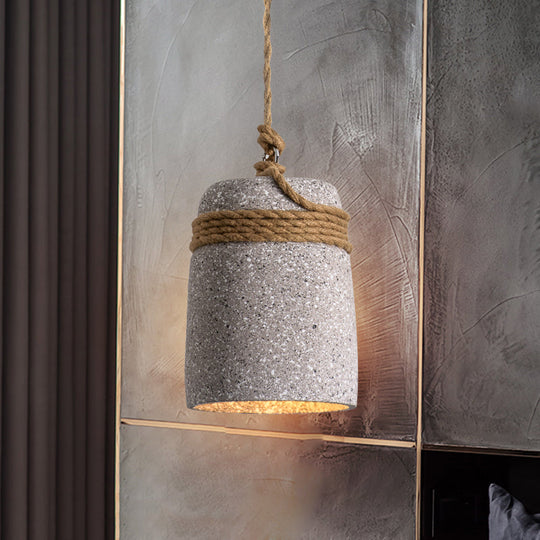 Antiqued Cement Bell Pendant Light With Rope Rod - Ideal For Restaurants Black/Grey/White 1 Bulb